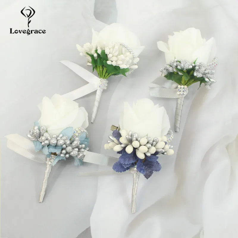 Silk Rose Boutonniere & Corsage Brooch | Groom, Groomsmen & Wedding Party