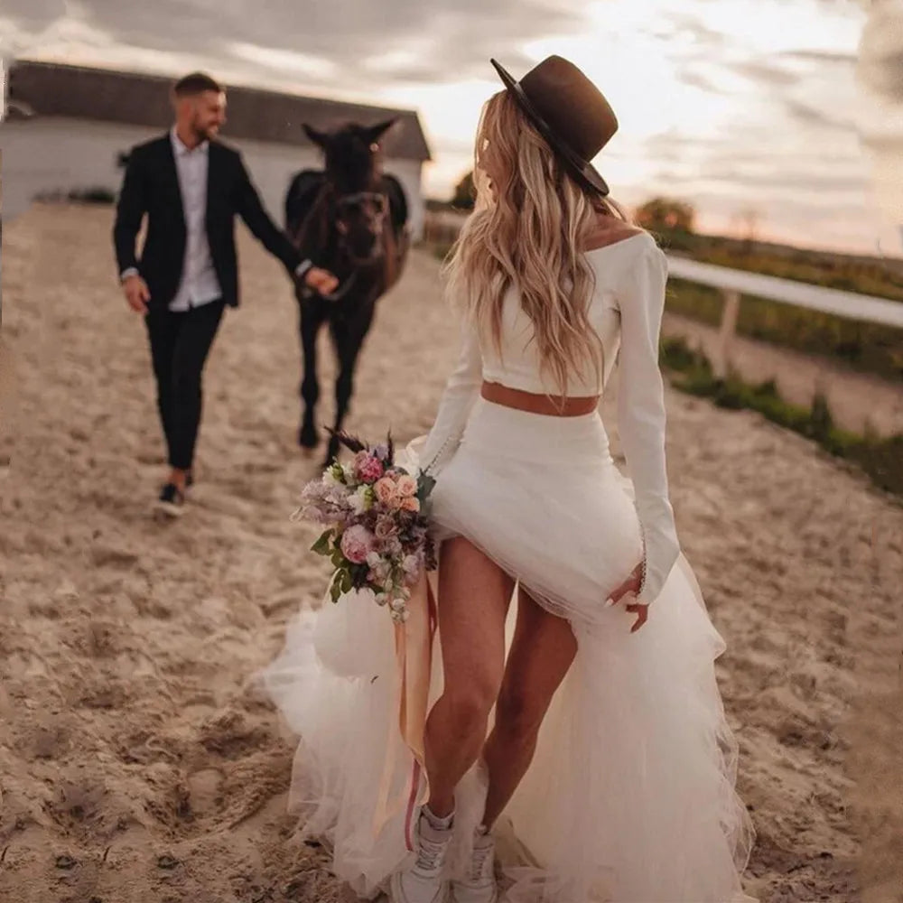 Long Sleeve Mermaid Wedding Dress | Tulle Bridal Gown | Custom & Plus Sizes