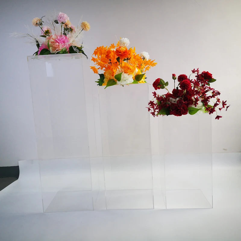 Elegant Clear Acrylic Rectangular Tall Flower Stand for Wedding & Party Romantic Style Home Decorations Supplies Carton Packing