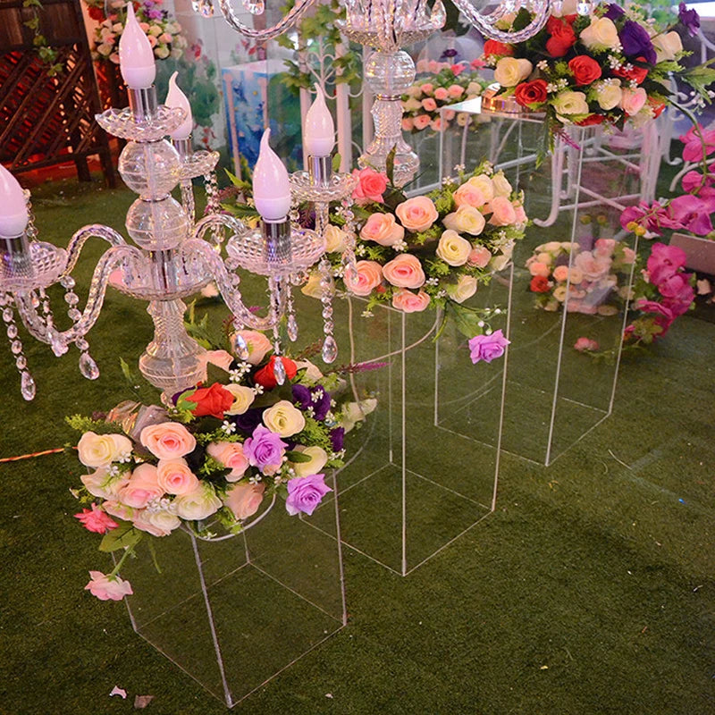 Elegant Clear Acrylic Rectangular Tall Flower Stand for Wedding & Party Romantic Style Home Decorations Supplies Carton Packing