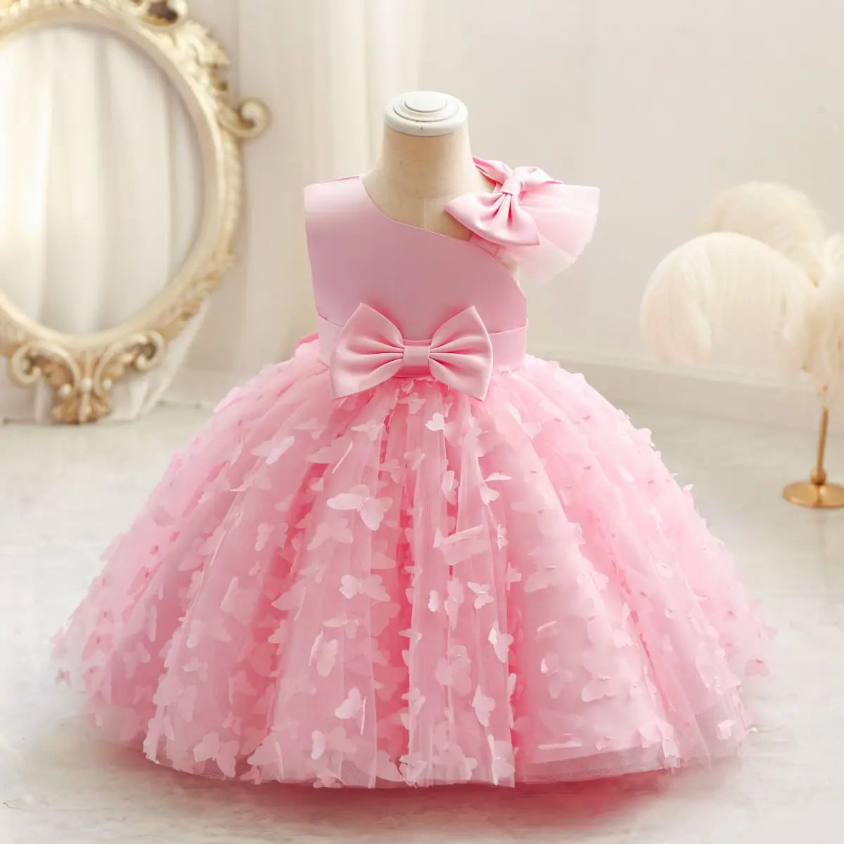 TPY0 Nouvelle Robe de Soirée Formelle en Satin avec Nœud Robe de Princesse Décontractée Printemps Filles d'Honneur Enfants Robes de Mariage