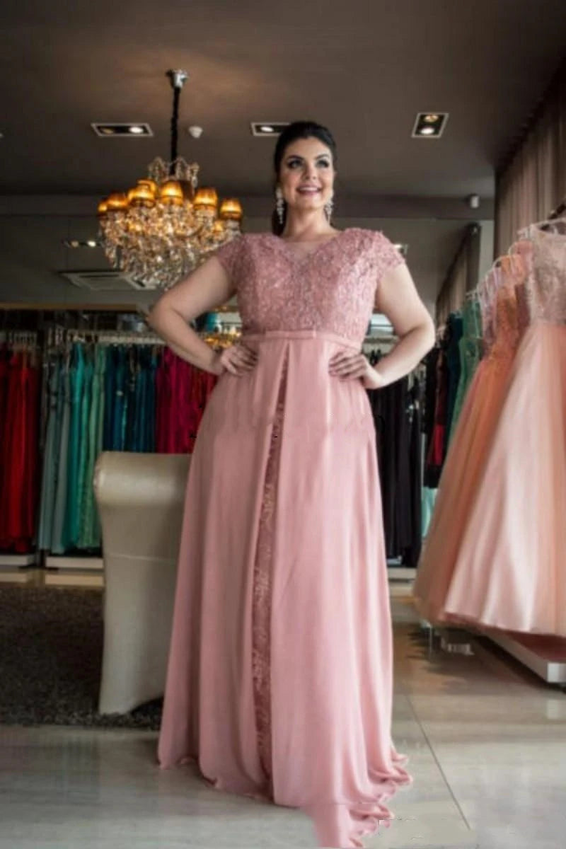 Robes courtes roses pour mère de la mariée, manches courtes, appliqués en dentelle, mousseline, vestido madre del novia, personnalisées