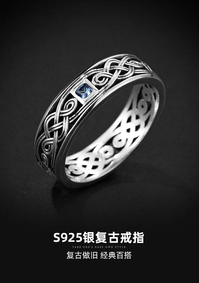 QEENKISS Bague ouverte vintage en argent sterling 925 pour homme, anniversaire, mariage, Noël, cadeau pour le marié, le père, le petit ami RG6771