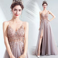 Robe de soirée de mariée rose à fente haute, nouveau style été 2026, coupe Empire, antistatique, pour défilés et dîners de galas annuels