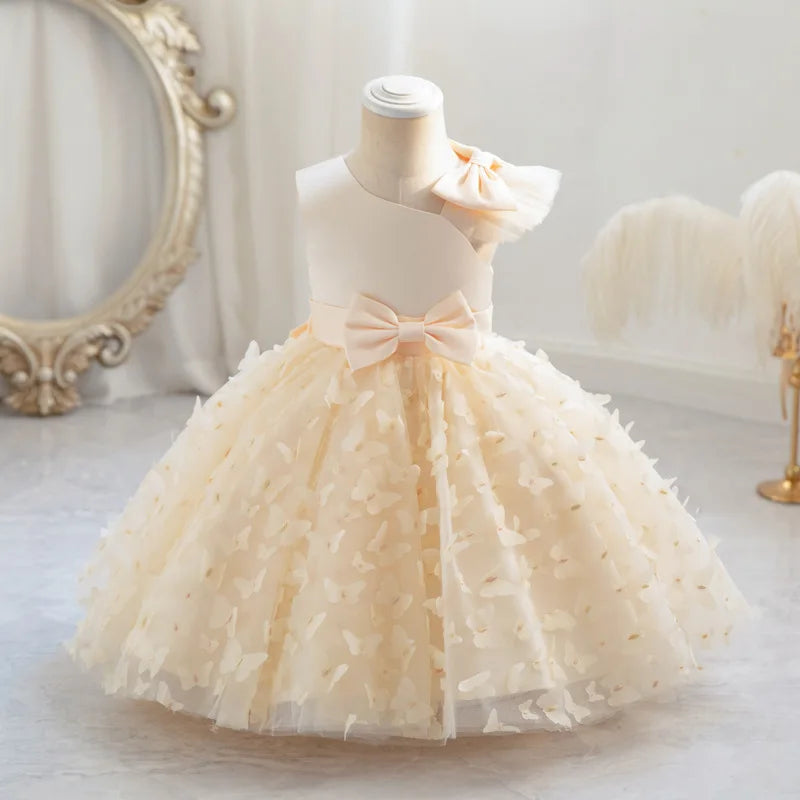 TPY0 Nouvelle Robe de Soirée Formelle en Satin avec Nœud Robe de Princesse Décontractée Printemps Filles d'Honneur Enfants Robes de Mariage