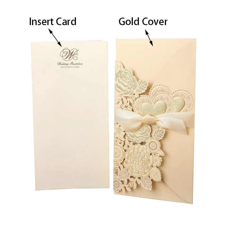 5/10 Pièces Cartes d'Invitation de Mariage Découpées au Laser Cœur d'Amour Personnalisées Cartes de Vœux avec Ruban Fournitures de Fête de Mariage ou de Douche Nuptiale