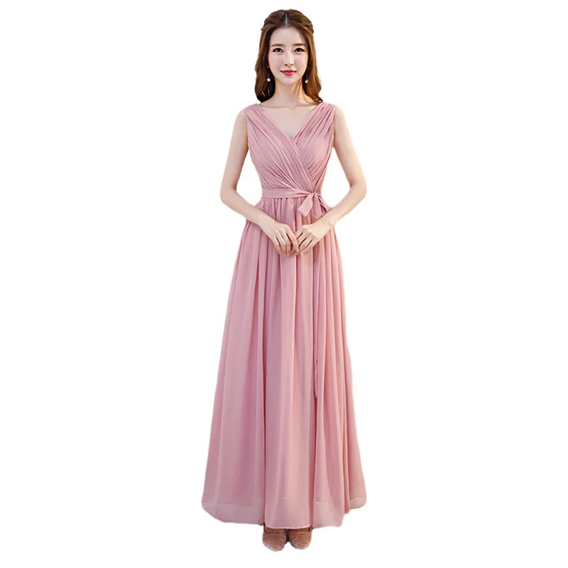 Nouvelle Robe de Demoiselle d'Honneur en Mousseline Rose, Coupe Évasée, Robe de Soirée Simple et Pas Chère pour Femmes