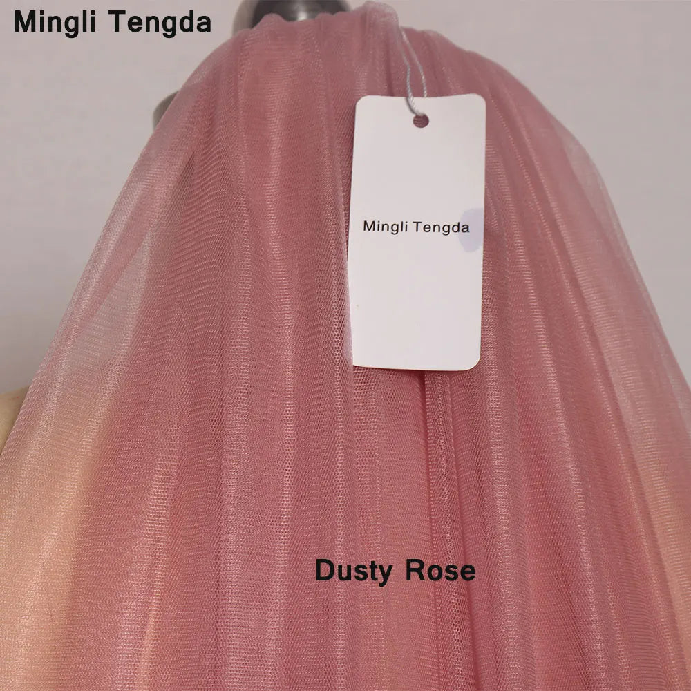 Mingli Tengda Voile de mariée bleu ciel à bordure longue double couche de 3 mètres, voile de mariée élégant, voile de cathédrale, rose poudré