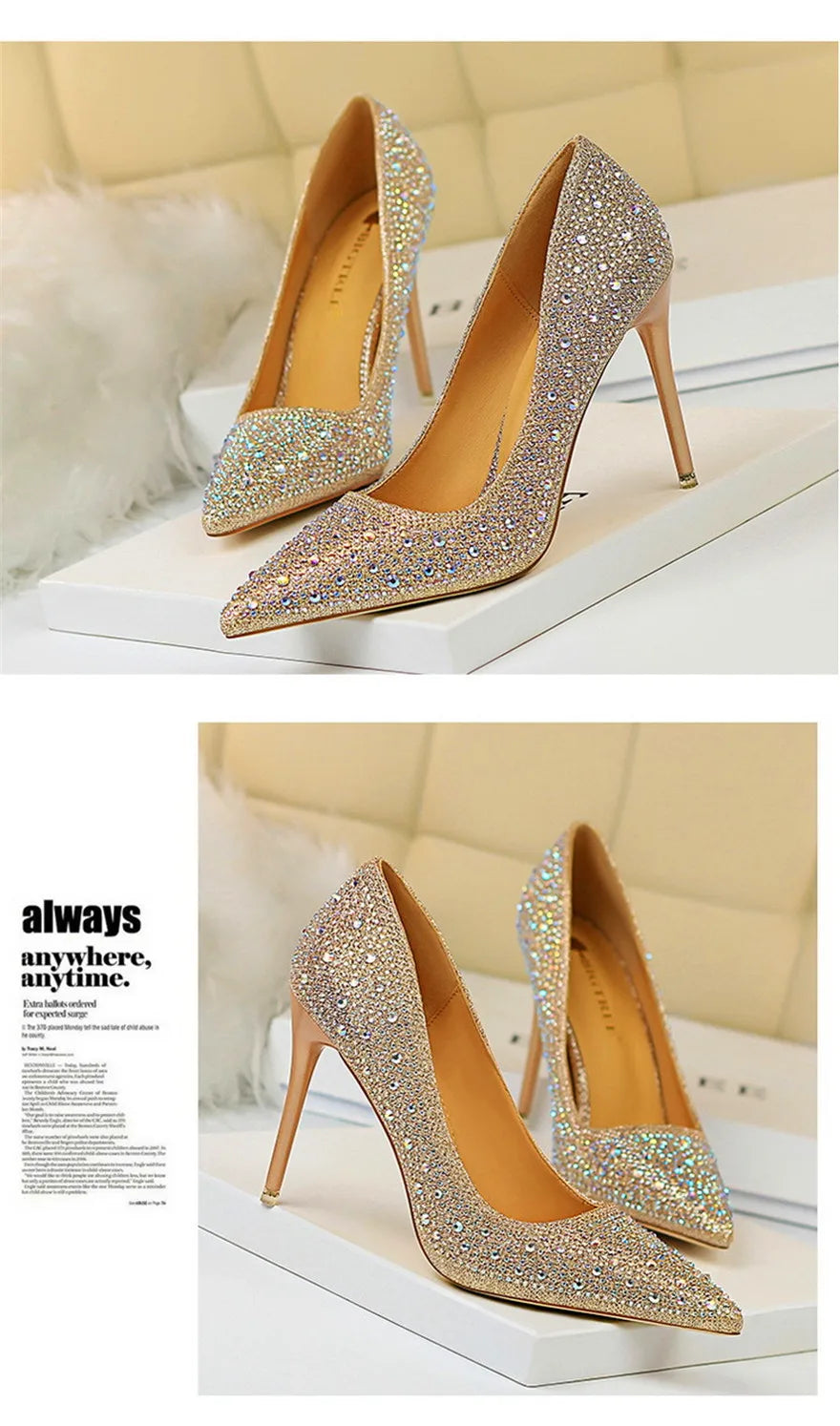 BIGTREE Chaussures Escarpins à talons hauts 7/10cm Strass Femme Noir Rose Mode Bout Pointu Cristal Mariage Chaussures de fête pour femme Automne