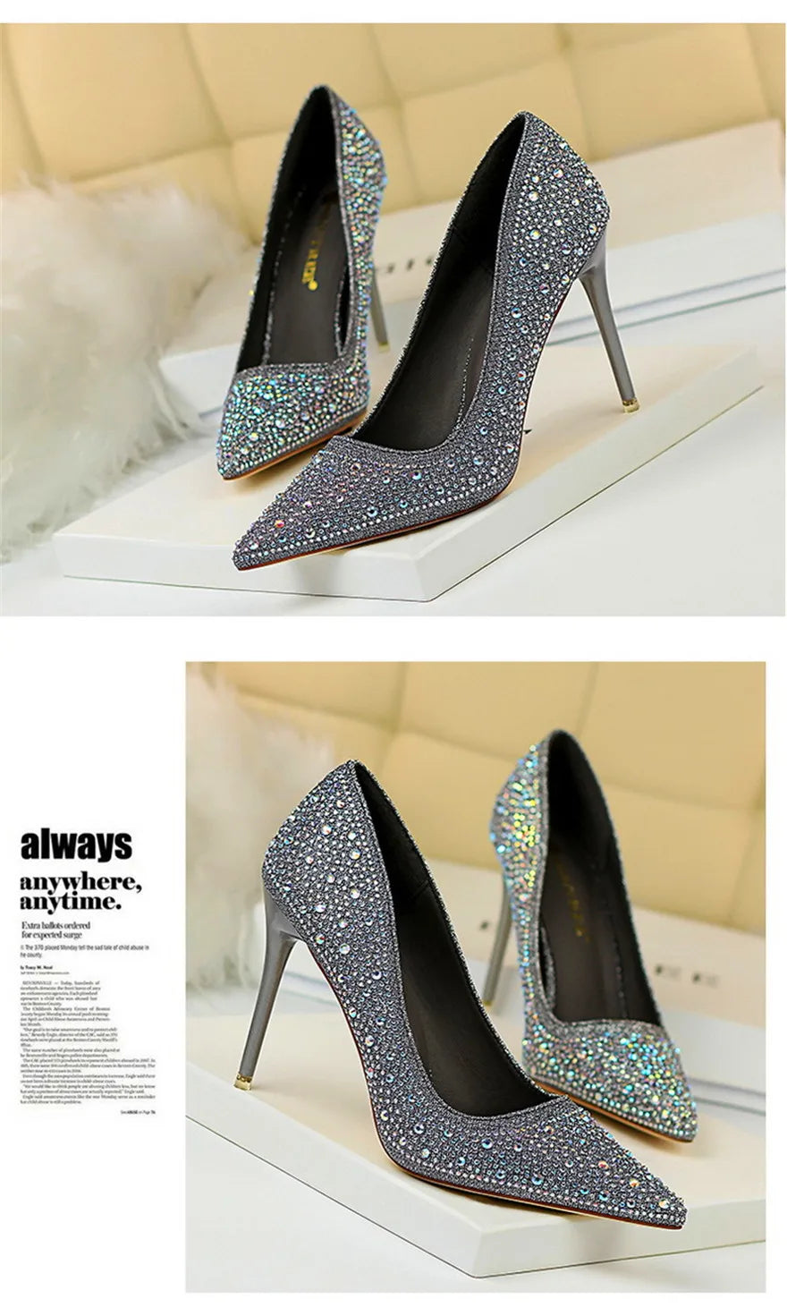 BIGTREE Chaussures Escarpins à talons hauts 7/10cm Strass Femme Noir Rose Mode Bout Pointu Cristal Mariage Chaussures de fête pour femme Automne