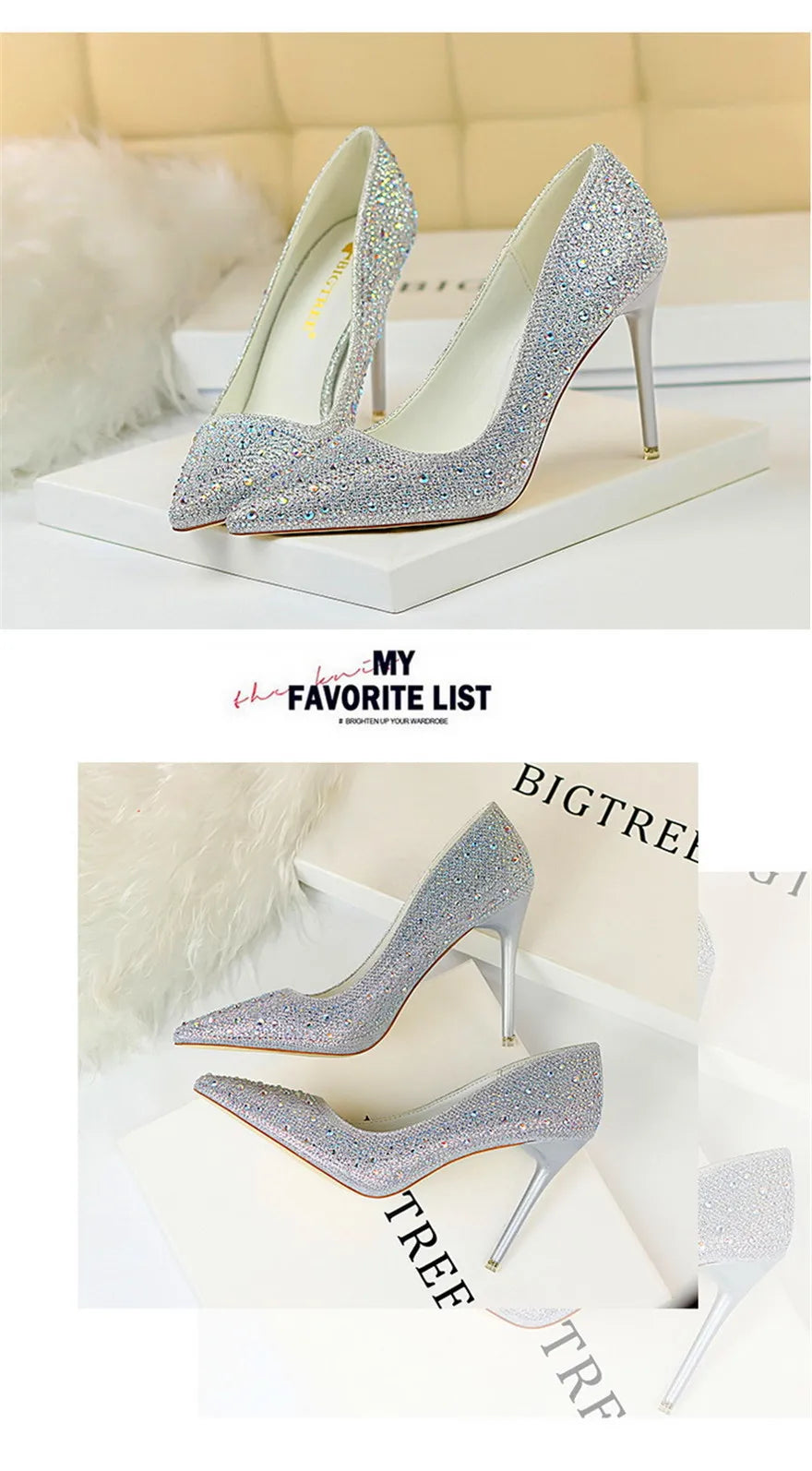 BIGTREE Chaussures Escarpins à talons hauts 7/10cm Strass Femme Noir Rose Mode Bout Pointu Cristal Mariage Chaussures de fête pour femme Automne