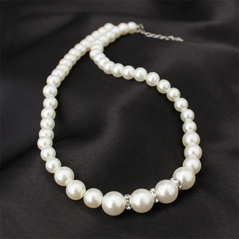 Parure de mariée 3 pièces perles et cristaux — collier, bracelet et boucles d'oreilles
