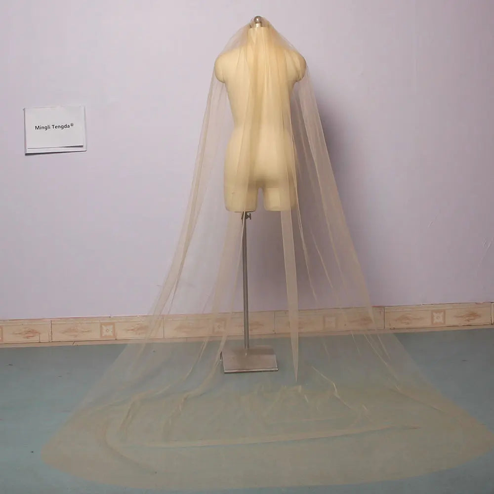Mingli Tengda Voile de mariée bleu ciel à bordure longue double couche de 3 mètres, voile de mariée élégant, voile de cathédrale, rose poudré