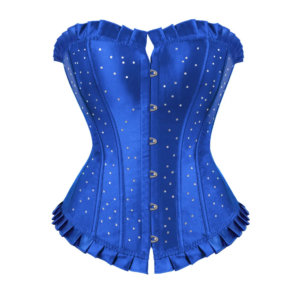 Corset vintage à lacets Overbust avec bustier en strass et satin disponible en grandes tailles