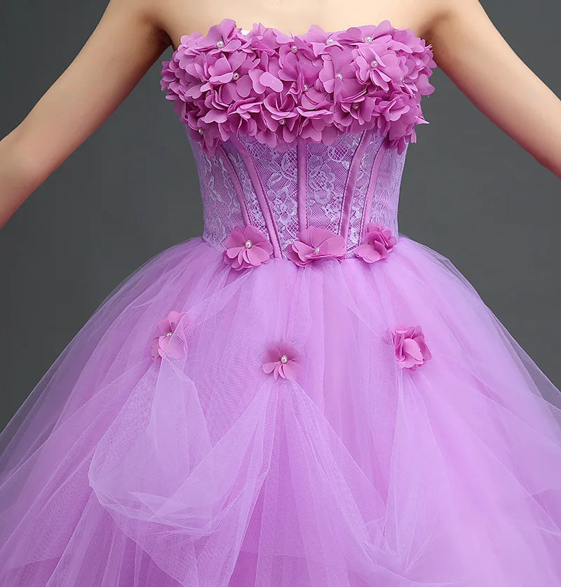 Nouvelle Robe de Bal de Printemps en Dentelle Florale, Robe de Mariée Bouffante Princesse Violette
