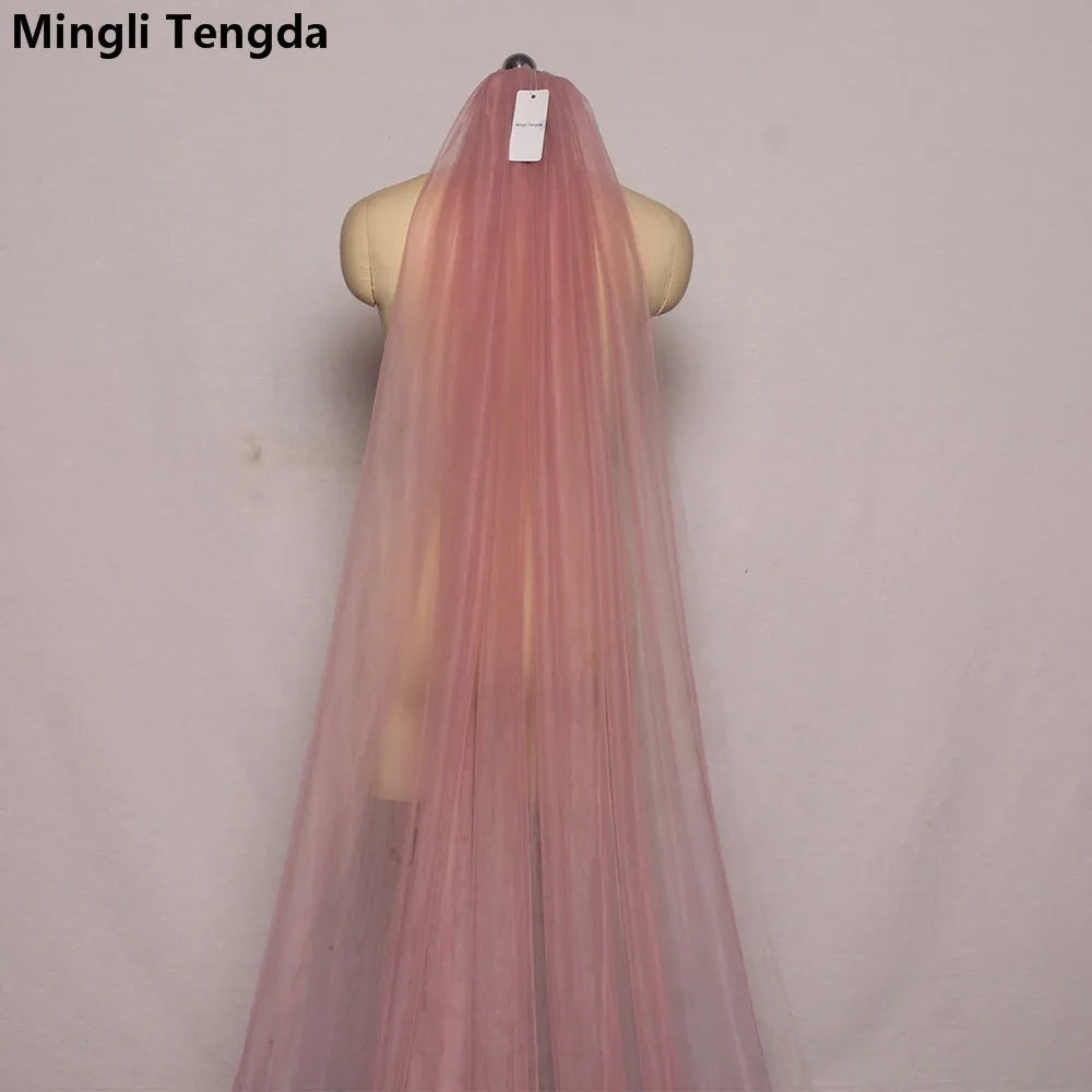 Mingli Tengda Voile de mariée bleu ciel à bordure longue double couche de 3 mètres, voile de mariée élégant, voile de cathédrale, rose poudré