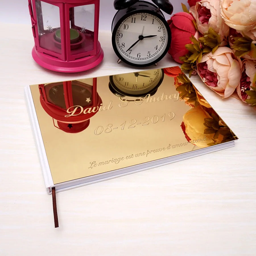 Personalized 25x18cm Wedding Custom Signature Guest Book Acrylic Mirror White Blank Party Favors Photo Album