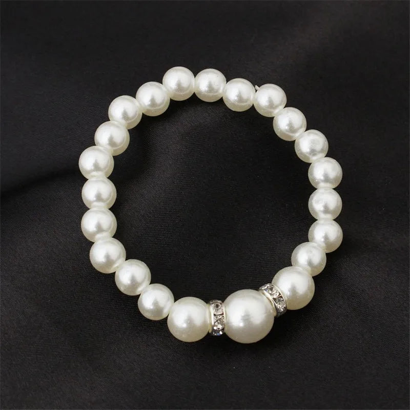 Parure de mariée 3 pièces perles et cristaux — collier, bracelet et boucles d'oreilles