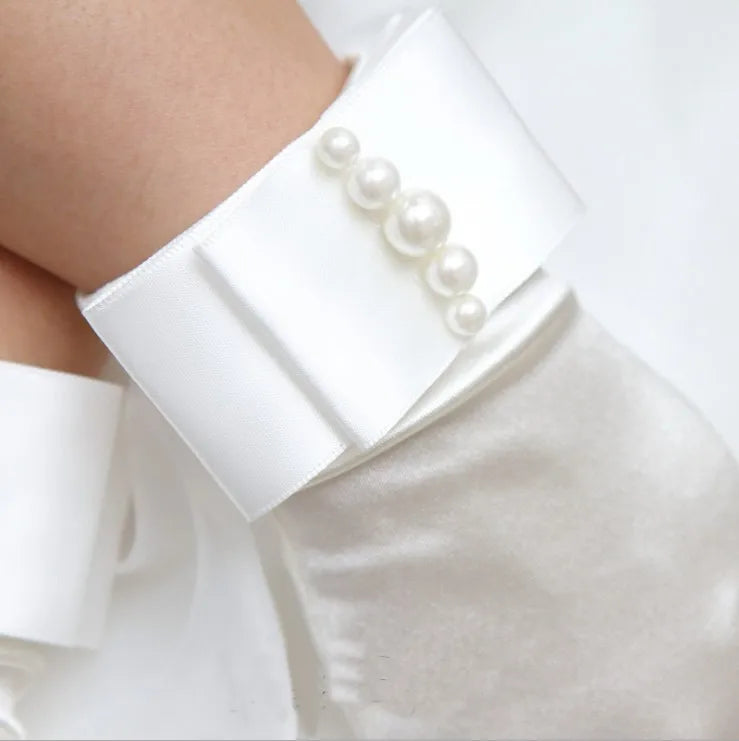 Gants de mariage femme courts poignet satin avec nœud perle blanc jaune rouge rose bleu cadeaux de fête de mariage accessoires de mariage nouveau