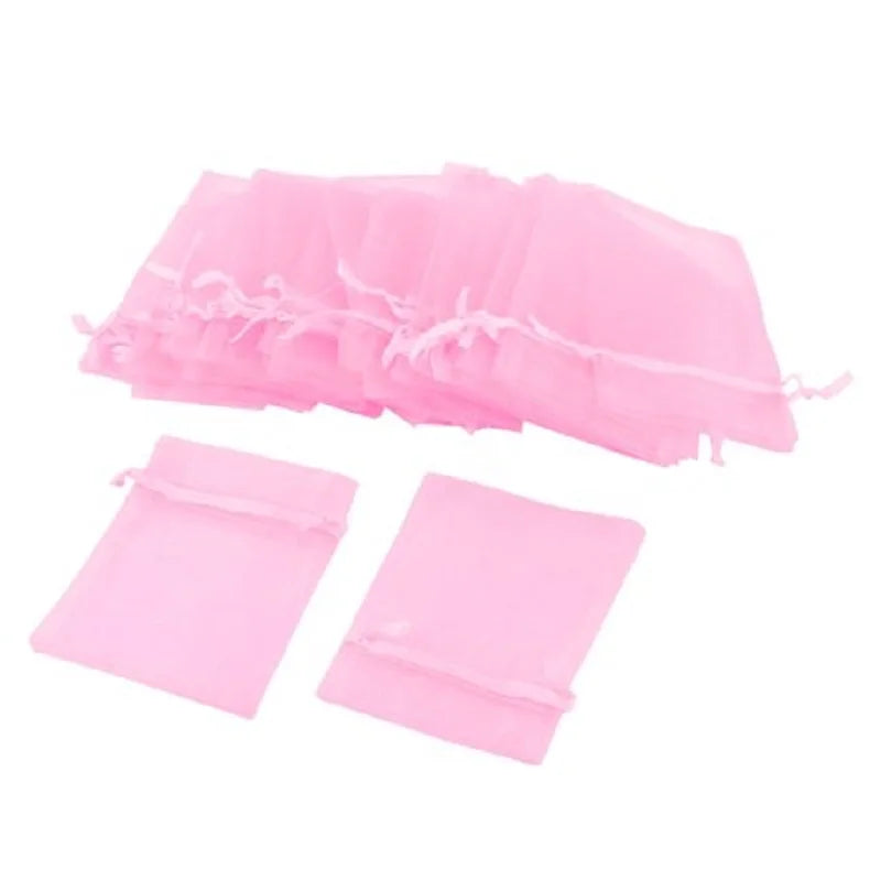 100 sacs à bijoux, sacs d'emballage en organza rose avec cordon de serrage 7x9 9x12 10x15 13x18 17x23cm, sacs cadeaux, sachets en organza pour décoration de mariage