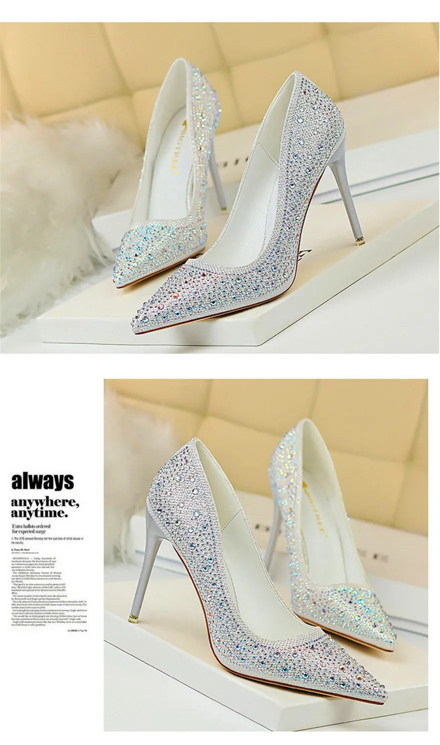 BIGTREE Chaussures Escarpins à talons hauts 7/10cm Strass Femme Noir Rose Mode Bout Pointu Cristal Mariage Chaussures de fête pour femme Automne