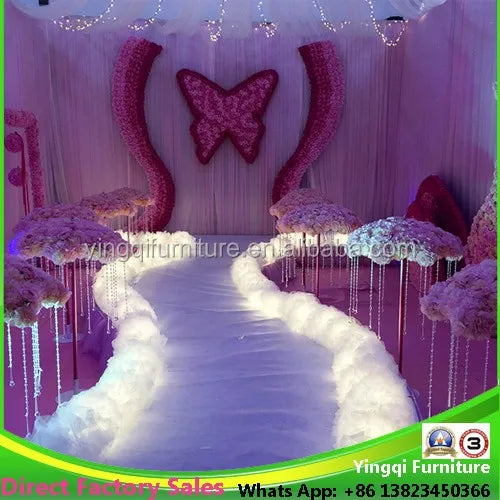 Décoration de scène de mariage créative, chemin de couloir de mariage en voile blanc