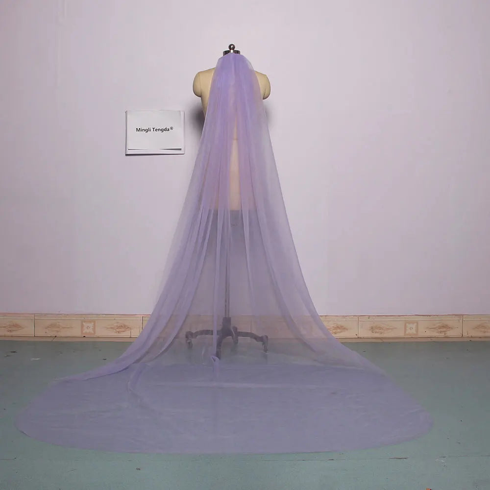 Mingli Tengda Voile de mariée bleu ciel à bordure longue double couche de 3 mètres, voile de mariée élégant, voile de cathédrale, rose poudré