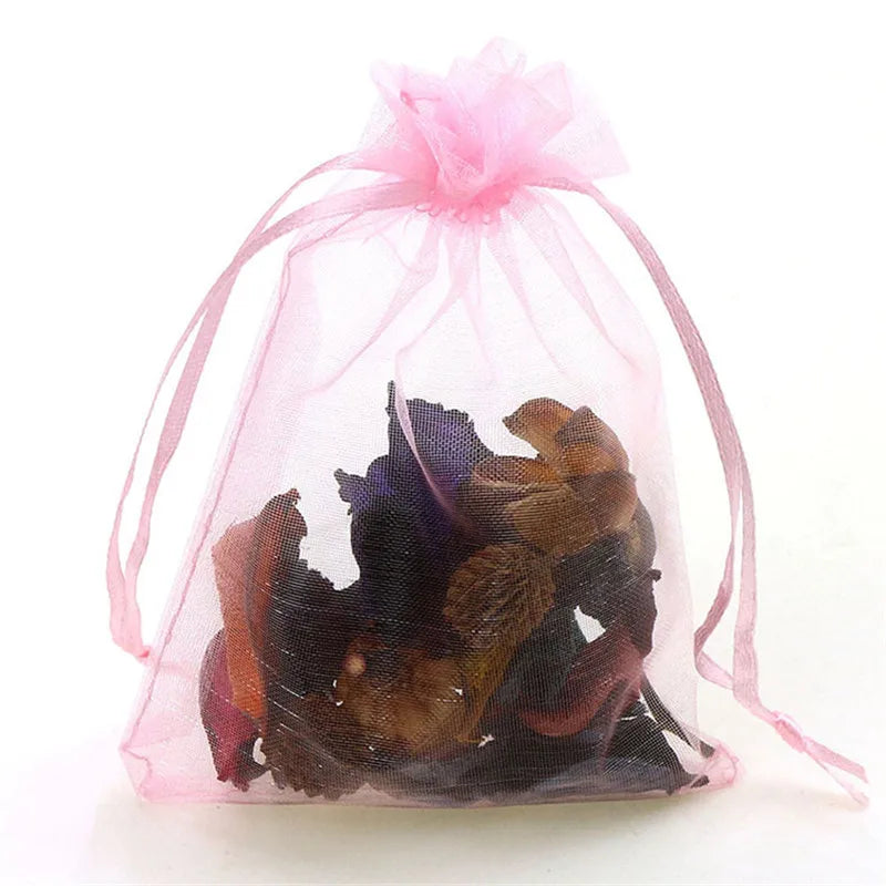 100 sacs à bijoux, sacs d'emballage en organza rose avec cordon de serrage 7x9 9x12 10x15 13x18 17x23cm, sacs cadeaux, sachets en organza pour décoration de mariage