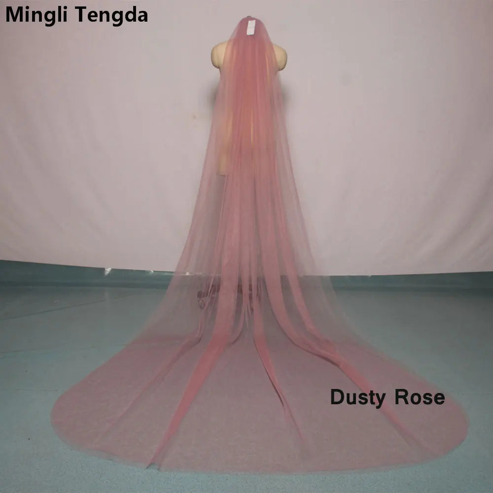 Mingli Tengda Voile de mariée bleu ciel à bordure longue double couche de 3 mètres, voile de mariée élégant, voile de cathédrale, rose poudré