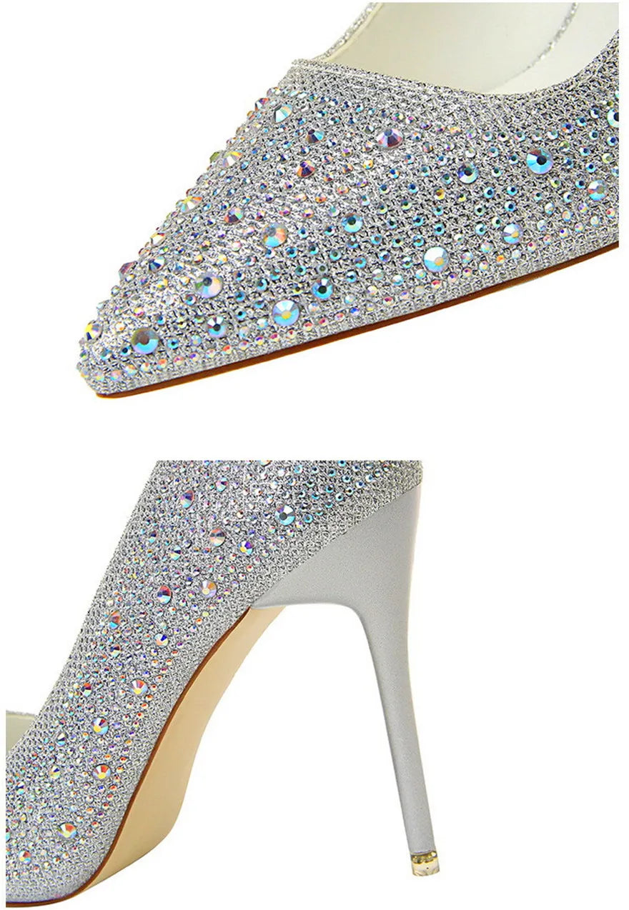 BIGTREE Chaussures Escarpins à talons hauts 7/10cm Strass Femme Noir Rose Mode Bout Pointu Cristal Mariage Chaussures de fête pour femme Automne