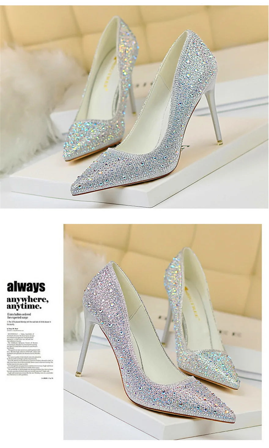 BIGTREE Chaussures Escarpins à talons hauts 7/10cm Strass Femme Noir Rose Mode Bout Pointu Cristal Mariage Chaussures de fête pour femme Automne