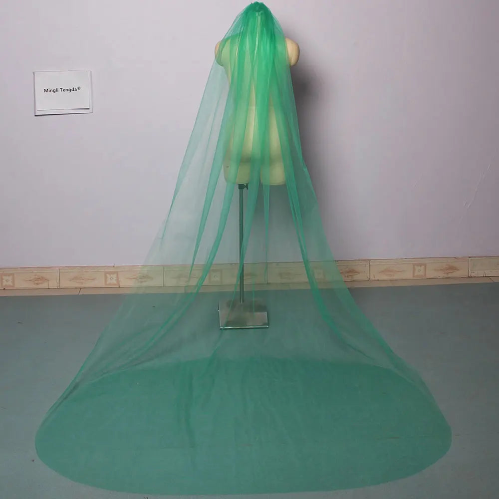 Mingli Tengda Voile de mariée bleu ciel à bordure longue double couche de 3 mètres, voile de mariée élégant, voile de cathédrale, rose poudré