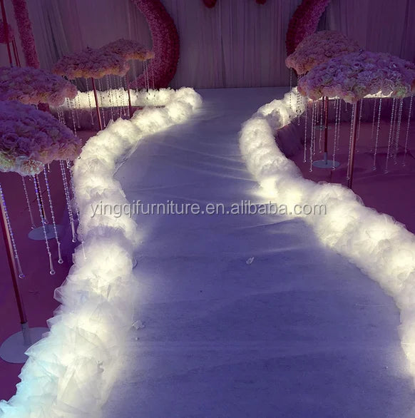 Décoration de scène de mariage créative, chemin de couloir de mariage en voile blanc