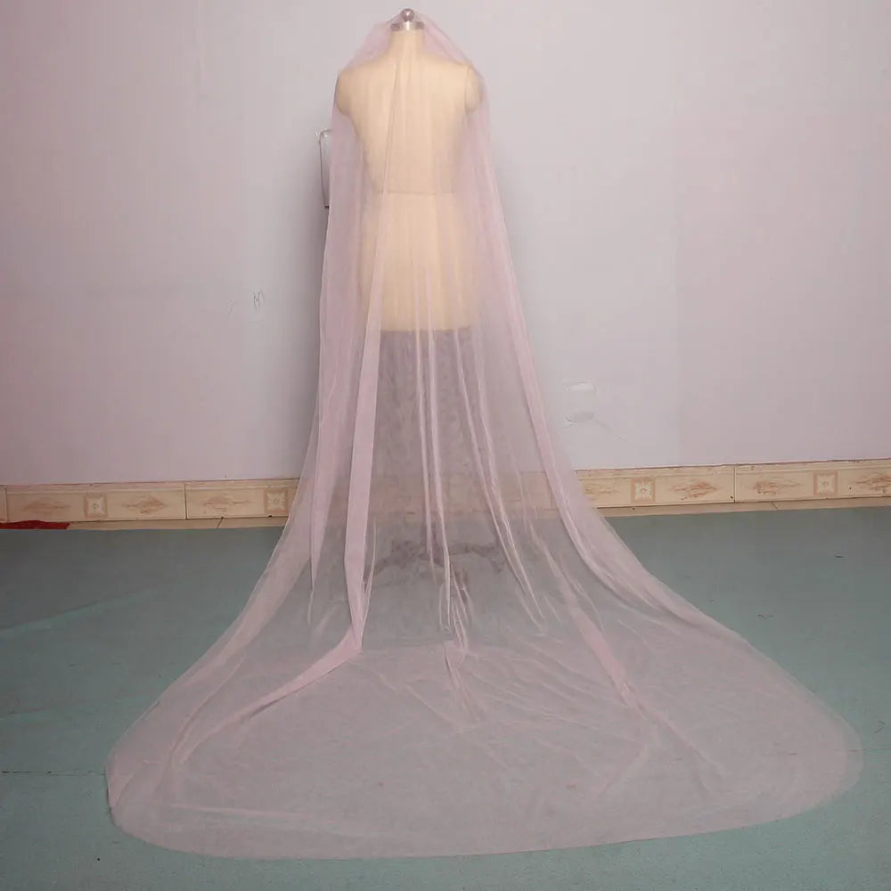 Mingli Tengda Voile de mariée bleu ciel à bordure longue double couche de 3 mètres, voile de mariée élégant, voile de cathédrale, rose poudré