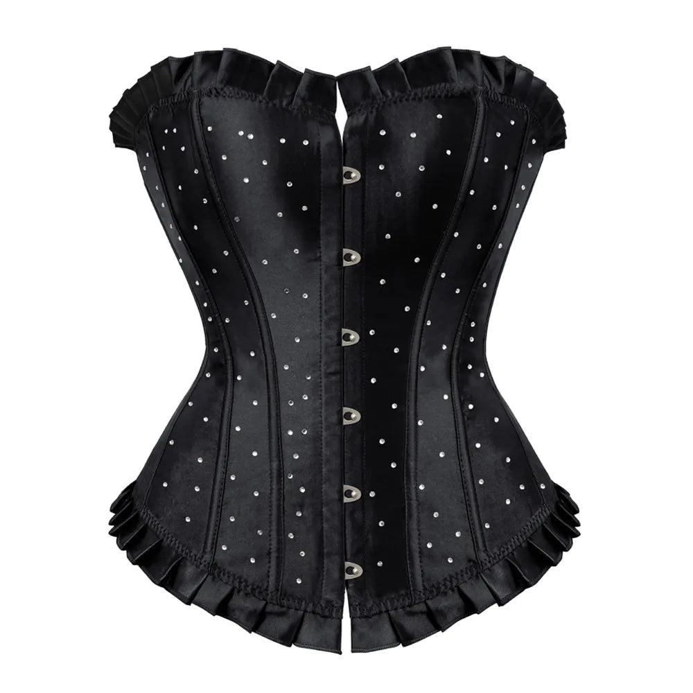 Corset vintage à lacets Overbust avec bustier en strass et satin disponible en grandes tailles