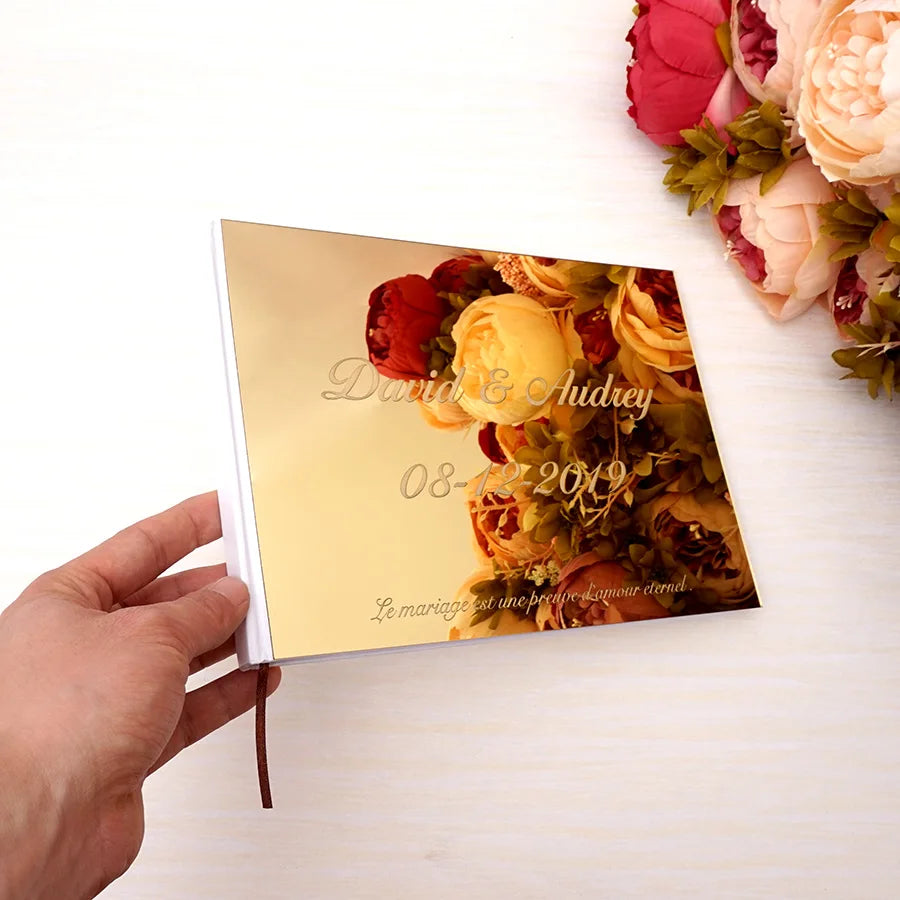 Personalized 25x18cm Wedding Custom Signature Guest Book Acrylic Mirror White Blank Party Favors Photo Album