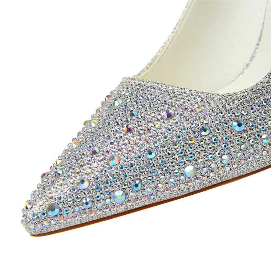 BIGTREE Chaussures Escarpins à talons hauts 7/10cm Strass Femme Noir Rose Mode Bout Pointu Cristal Mariage Chaussures de fête pour femme Automne
