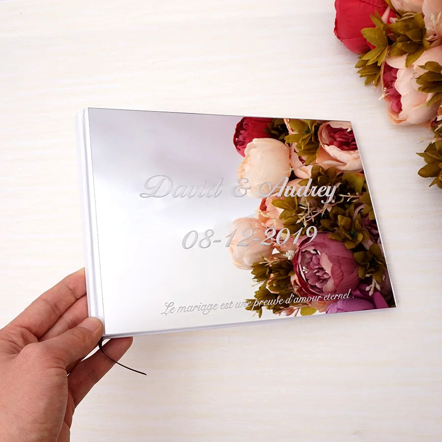 Personalized 25x18cm Wedding Custom Signature Guest Book Acrylic Mirror White Blank Party Favors Photo Album