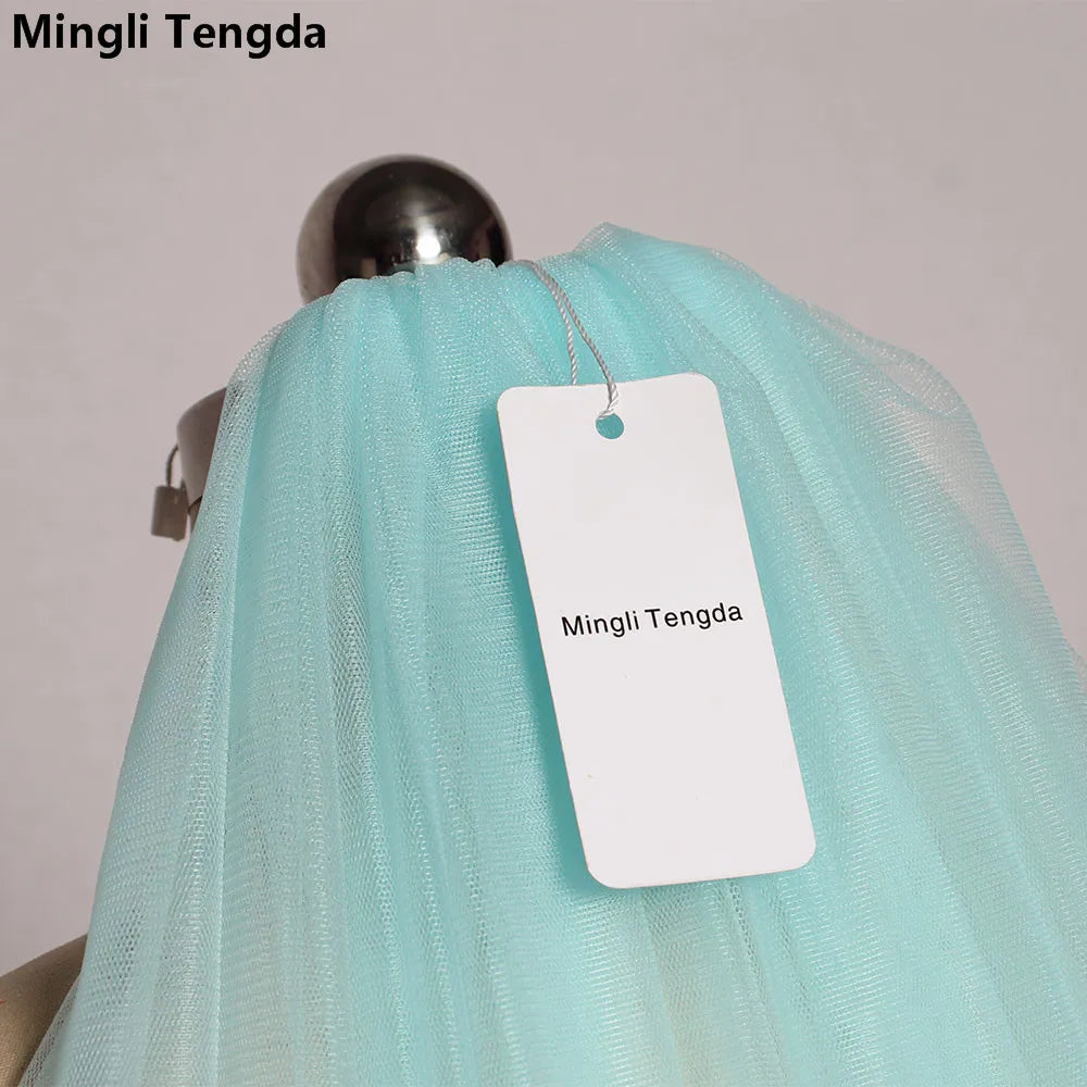Mingli Tengda Voile de mariée bleu ciel à bordure longue double couche de 3 mètres, voile de mariée élégant, voile de cathédrale, rose poudré