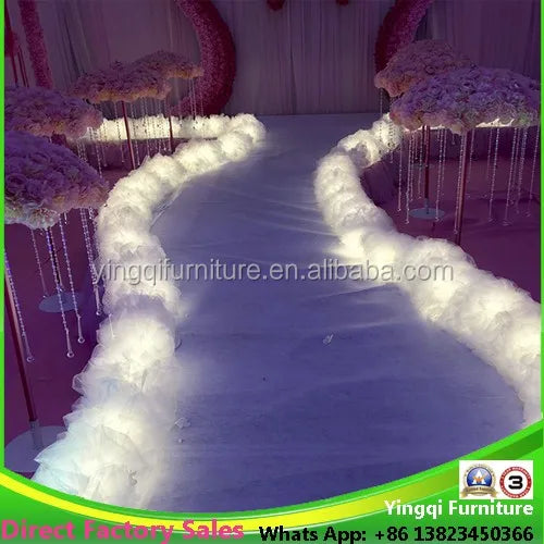 Décoration de scène de mariage créative, chemin de couloir de mariage en voile blanc