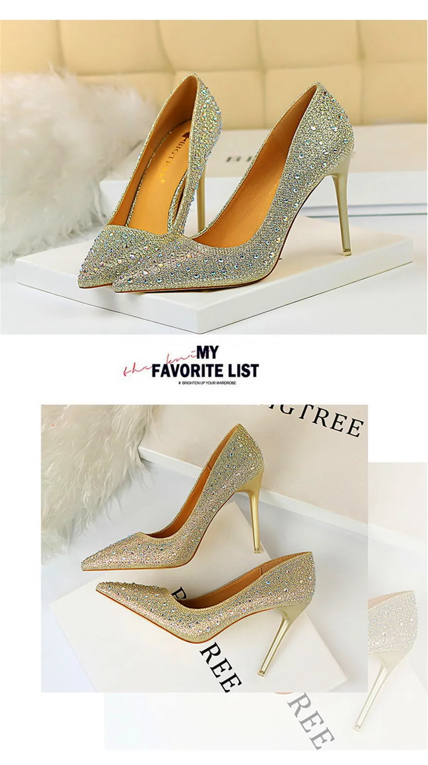 BIGTREE Chaussures Escarpins à talons hauts 7/10cm Strass Femme Noir Rose Mode Bout Pointu Cristal Mariage Chaussures de fête pour femme Automne