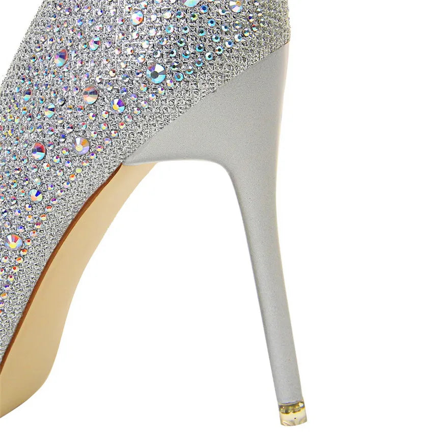 BIGTREE Chaussures Escarpins à talons hauts 7/10cm Strass Femme Noir Rose Mode Bout Pointu Cristal Mariage Chaussures de fête pour femme Automne