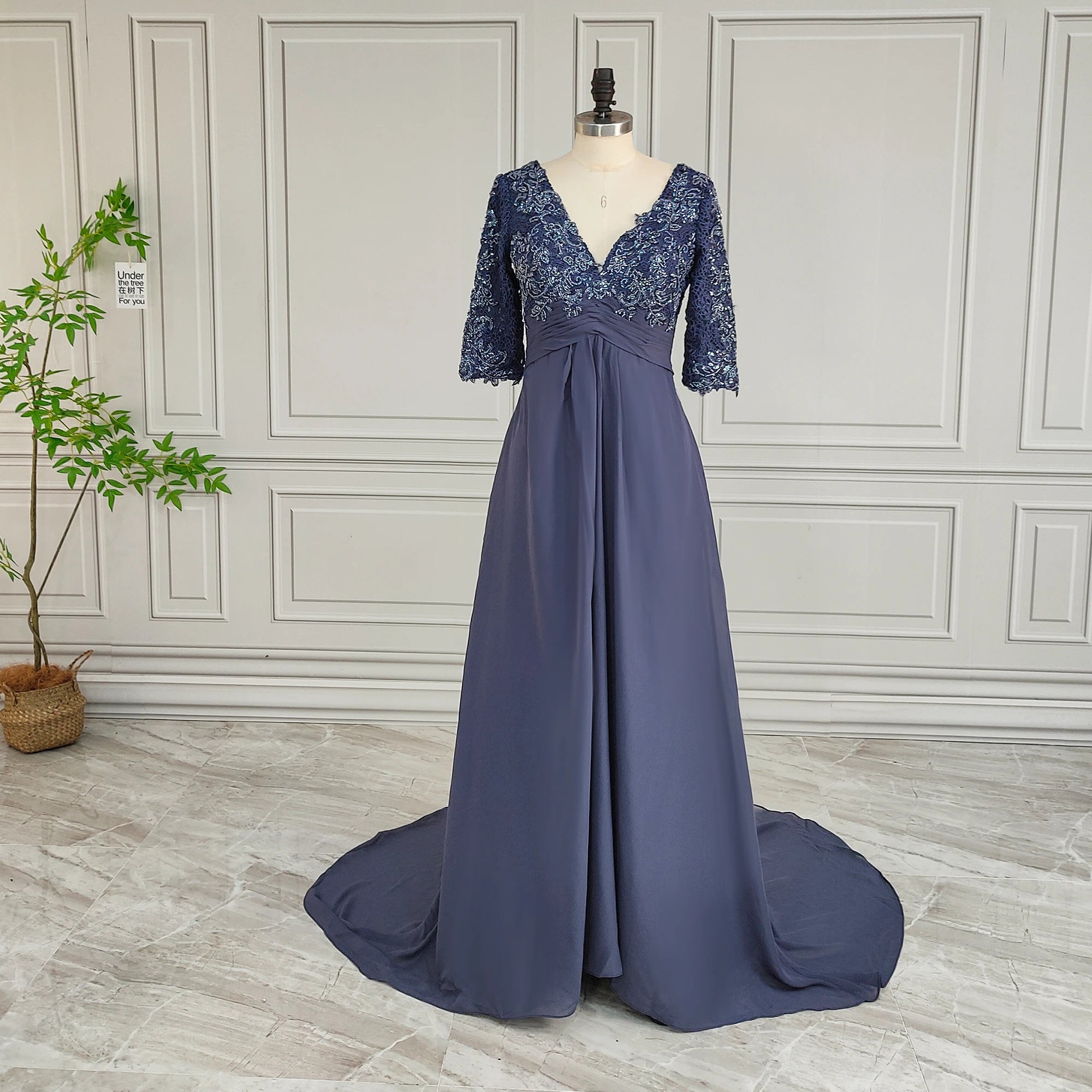 Photos réelles Robe de mariée en mousseline de haute qualité pour mère de la mariée, élégante, pour femme, demi-manches, perles, dentelle, robe de soirée