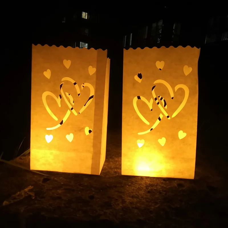 50 pièces/lot Photophore Chauffe-plat Luminaria en papier Sac à bougies pour Noël Fête de mariage en plein air Décoration Fête