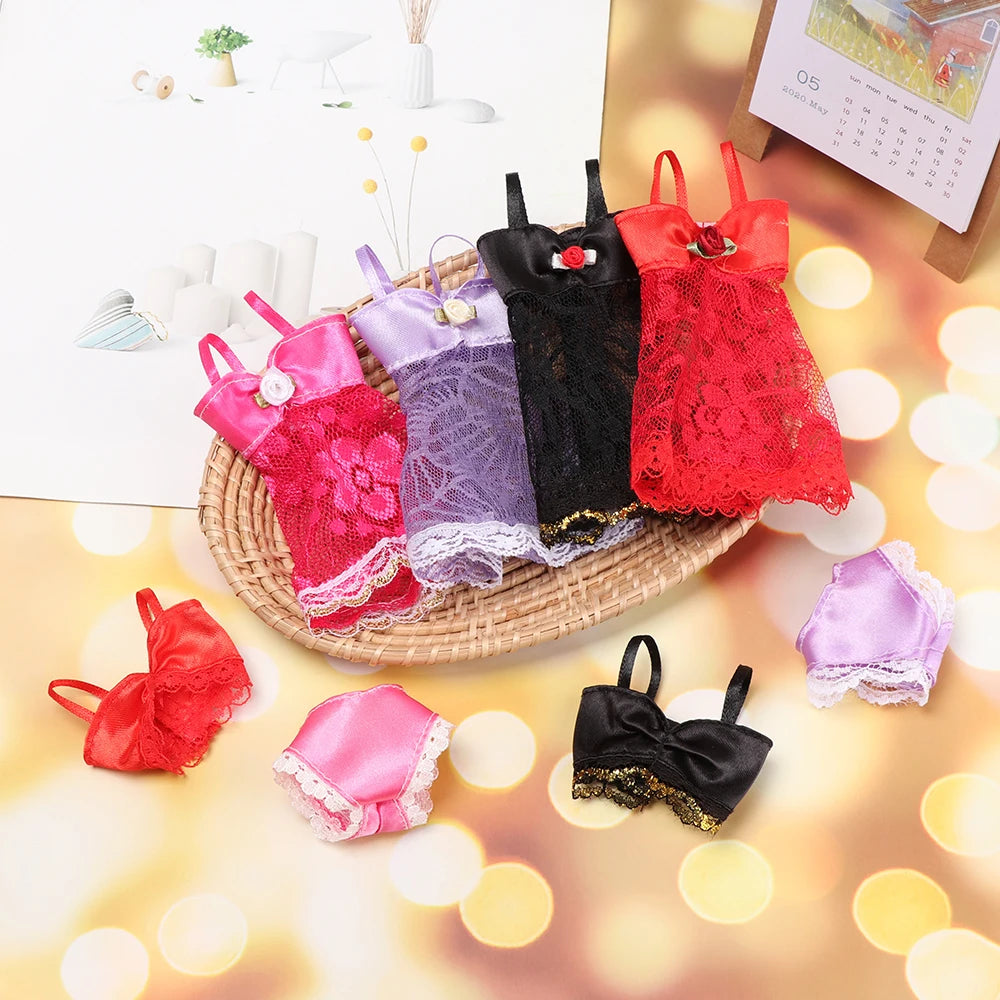 3 pièces/ensemble pyjamas colorés 3 en 1 vêtements sous-vêtements lingerie soutien-gorge robe dentelle accessoires de maison pour poupée 1/6