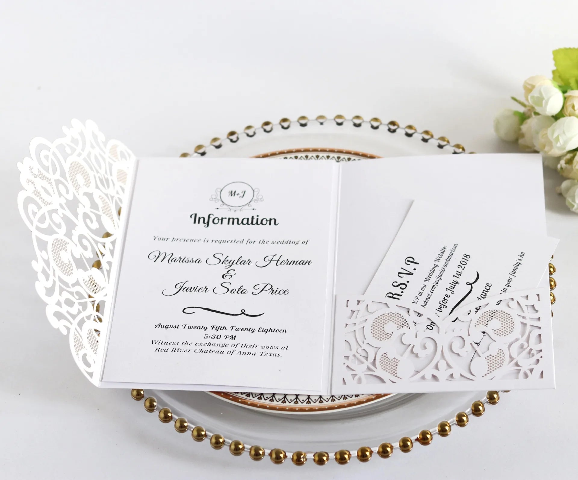 50pcs Elegant Laser Cut Wedding Invitations Card Customize Greeting Card Business With RSVP Cards Birthday Party Favor Supplies