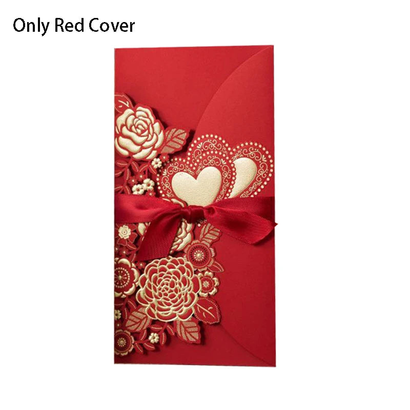 5/10 Pièces Cartes d'Invitation de Mariage Découpées au Laser Cœur d'Amour Personnalisées Cartes de Vœux avec Ruban Fournitures de Fête de Mariage ou de Douche Nuptiale