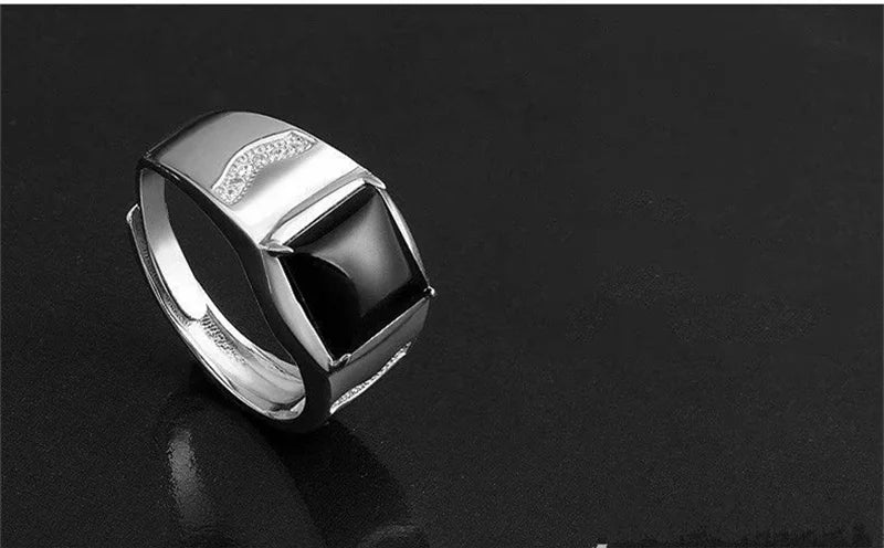 Male Ring For Bridegroom Wedding Accessories On Finger Trendy Silver 925 Ring For Men Jewelry Cool Crystal Black Square Bijou
