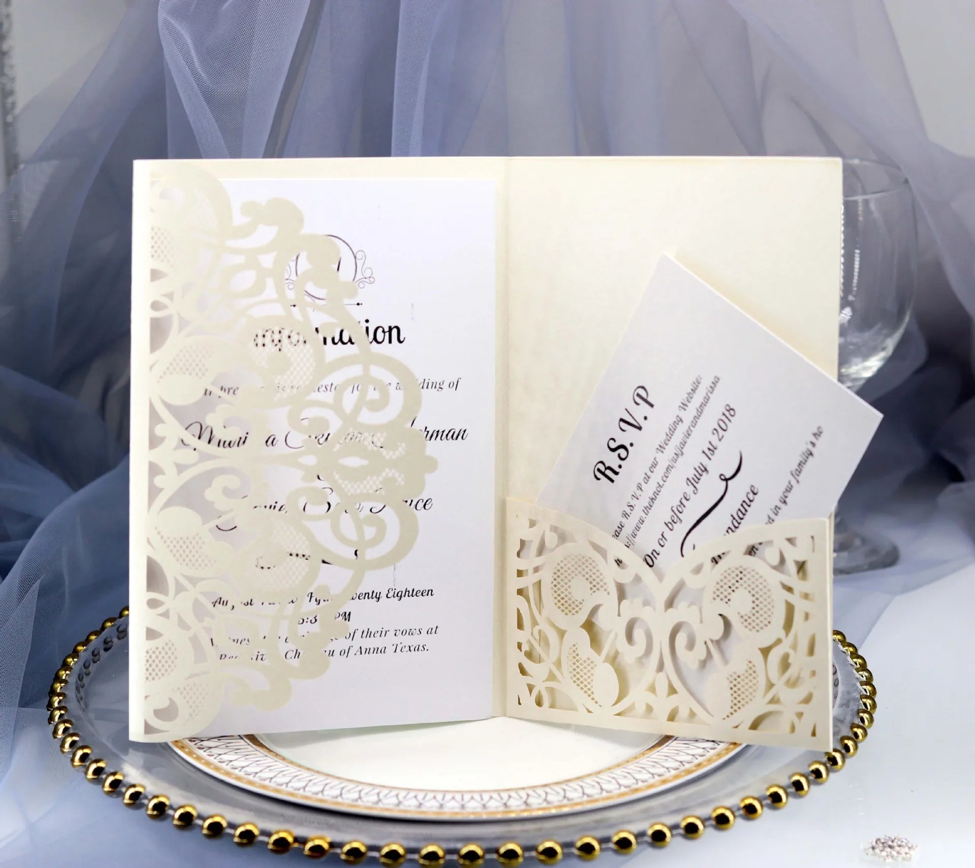 50pcs Élégantes Cartes d'invitation de mariage découpées au laser, carte de vœux personnalisable pour affaires avec cartes RSVP, fournitures de fête d'anniversaire