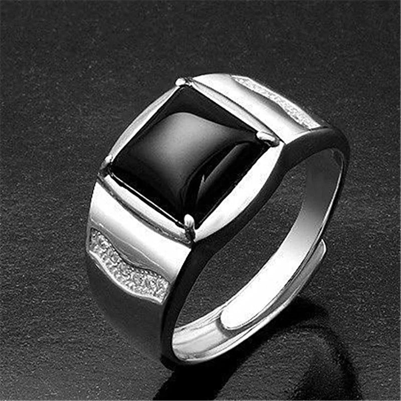 Male Ring For Bridegroom Wedding Accessories On Finger Trendy Silver 925 Ring For Men Jewelry Cool Crystal Black Square Bijou